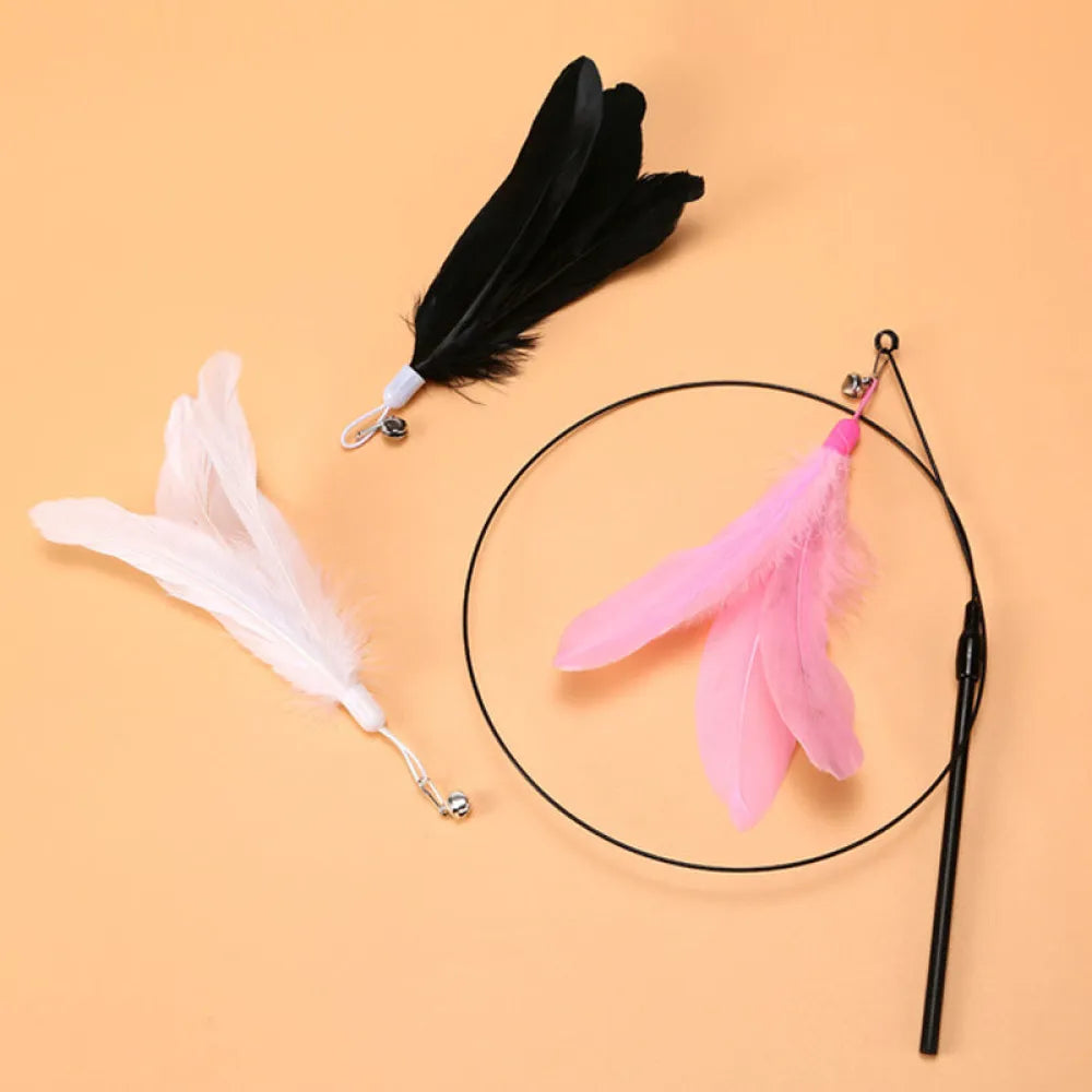 Vibe Geeks Fluffy Feather Interactive Pet Cat Teaser Wand